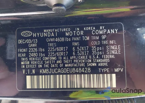 2014 Hyundai Tucson Se from USA, damaged, VIN KM8JUCAG0EU848428